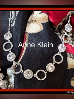 Anne Klein Elegant Silver Stone Necklace with Circular Accents